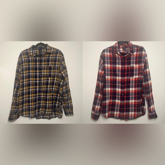 J. Crew Men’s Flannel Shirt Bundle - 2‎ Classic Fit Plaid Shirts Size Large - Picture 1 of 12